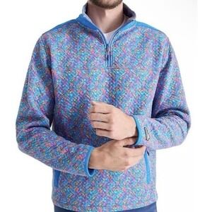Chubbies Men Sze Small Quilted 1/4 Zip "The Spade" Pullover Jacket Blue Hawaiian